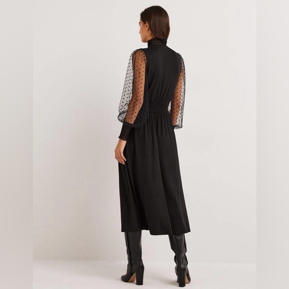 NWT Boden Black Polka Dot Tulle Sleeve Midi Party Dress Size US 6R - Picture 3 of 8